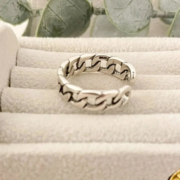 925 Sterling Silver Chunky Chain Link Ring Minimalist Curb Chain Ring - Picture 7 of 7